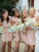 BohoProm Bridesmaid Dress Column Scoop-Neck Knee-Length Lace Pink Bridesmaid Dresses HX0021