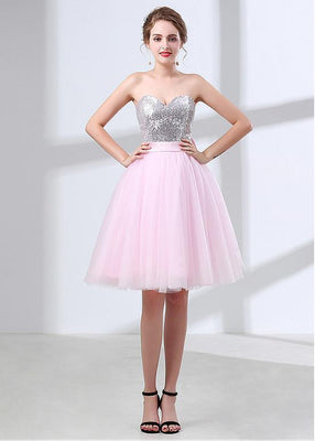 BohoProm Bridesmaid Dress Delicate Sequin Lace & Tulle Sweetheart Neckline Short Length A-line Bridesmaid Dresses BD034