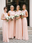 Elegant Chiffon Jewel Neckline Cap Sleeves A-line Bridesmaid Dresses BD075