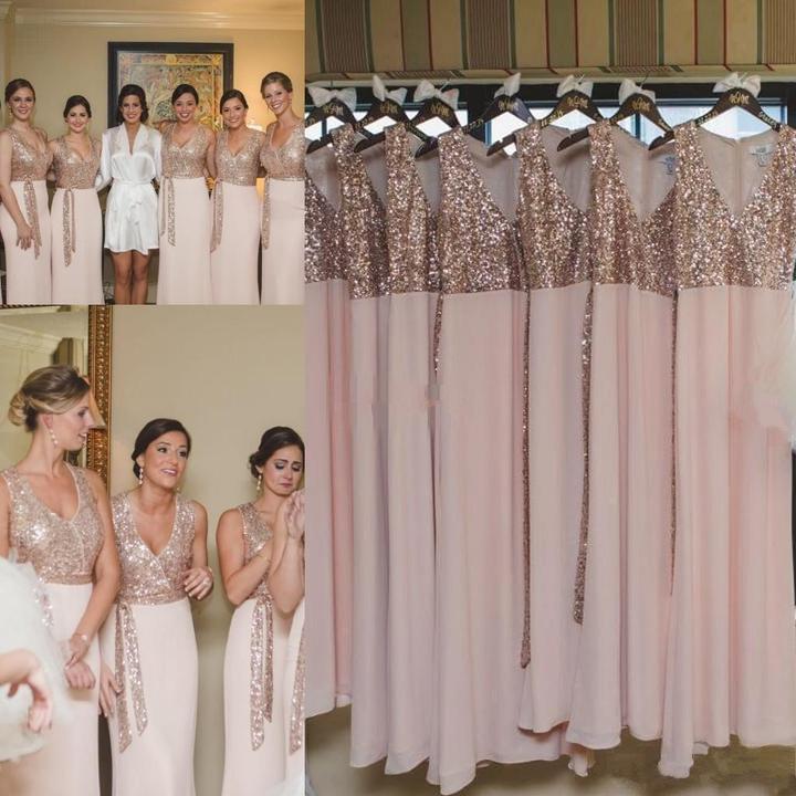 BohoProm Bridesmaid Dress Gorgeous Sequin Lace & Chiffon V-neck Neckline Sheath Bridesmaid Dresses BD073