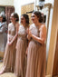 Gorgeous Tulle Jewel Neckline Floor-length A-line Bridesmaid Dresses With Beadings BD049