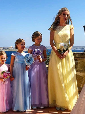 BohoProm Bridesmaid Dress Marvelous Tulle & Lace Bateau Neckline Cap Sleeves A-line Bridesmaid Dresses BD050