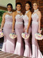 Mermaid Halter Floor-Length Satin Appliqued Bridesmaid Dresses ASD26766
