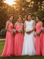 Outstanding Chiffon Bateau Neckline A-line Bridesmaid Dresses With Pearls BD037