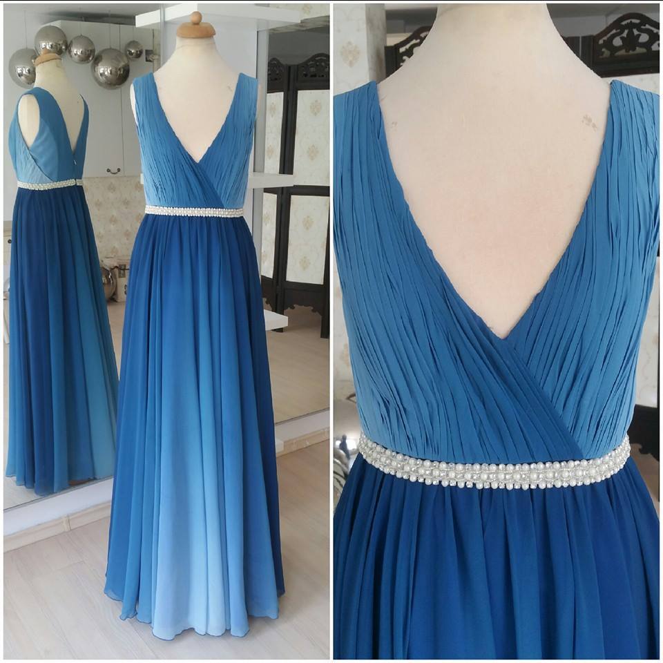 BohoProm Bridesmaid Dress Outstanding Chiffon V-neck Neckline A-line Bridesmaid Dresses With Pearls BD045