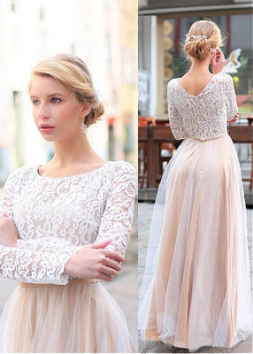 BohoProm Bridesmaid Dress Popular lace & Tulle Scoop Neckline Floor-length A-line Bridesmaid Dresses BD023