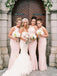 BohoProm Bridesmaid Dress Sheath High-Neck Floor Length Satin Blush Pink Bridesmaid Dresses HX006