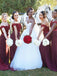 BohoProm Bridesmaid Dress Sheath Off-Shoulder Floor-Length Satin Burgundy Bridesmaid Dresses HX004