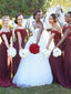 Sheath Off-Shoulder Floor-Length Satin Burgundy Bridesmaid Dresses HX004