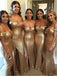 BohoProm Bridesmaid Dress Sheath Off-Shoulder Floor Length Sequined Gold Bridesmaid Dresses HX008