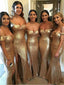 Sheath Off-Shoulder Floor Length Sequined Gold Bridesmaid Dresses HX008