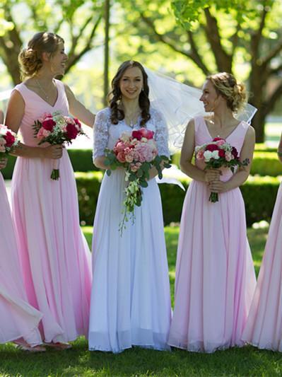 BohoProm Bridesmaid Dress Simple Chiffon V-neck Neckline Floor-length A-line Bridesmaid Dresses BD104