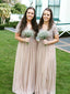 Sparkly Tulle V-neck Neckline A-line Bridesmaid Dresses With Sequins BD065