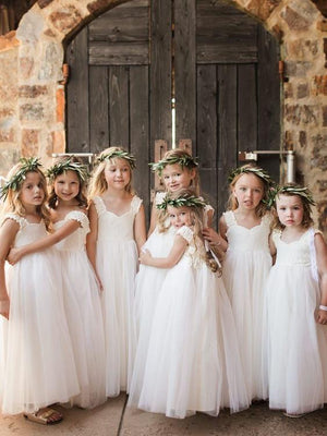 BohoProm Flower Girl Dresses Beautiful Lace & Tulle V-neck Neckline Floor-length A-line Flower Girl Dresses FD070