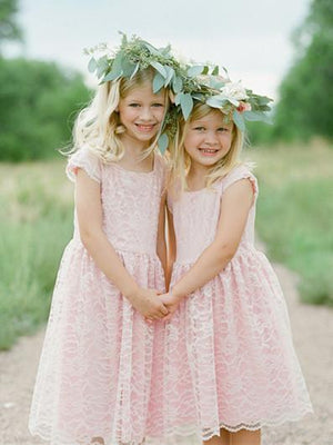 BohoProm Flower Girl Dresses Delicate Lace Scoop Neckline Cap Sleeves Knee-length A-line Flower Girl Dresses FD015