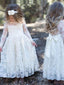 Elegant Lace Jewel Neckline Long Sleeves A-line Flower Girl Dresses FD034