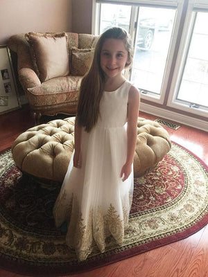 BohoProm Flower Girl Dresses Modern Satin & Tulle Scoop Neckline Floor-length A-line Flower Girl Dresses FD067