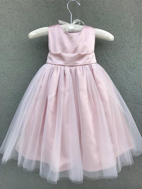BohoProm Flower Girl Dresses Modern Tulle & Satin Jewel Neckline knee-length Ball Gown Flower Girl Dresses FD041