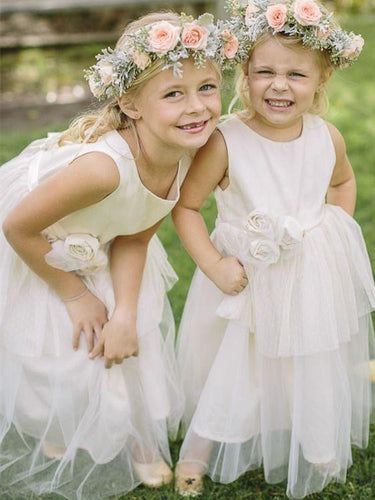 BohoProm Flower Girl Dresses Outstanding Tulle Jewel Neckline Ankle-length A-line Flower Girl Dresses FD020