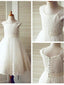 Pure Tulle Scoop Neckline Cap Sleeves A-line Flower Girl Dresses With Appliques FD055