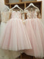 Romantic Tulle Jewel Neckline Ball Gown Flower Girl Dresses With Appliques FD029