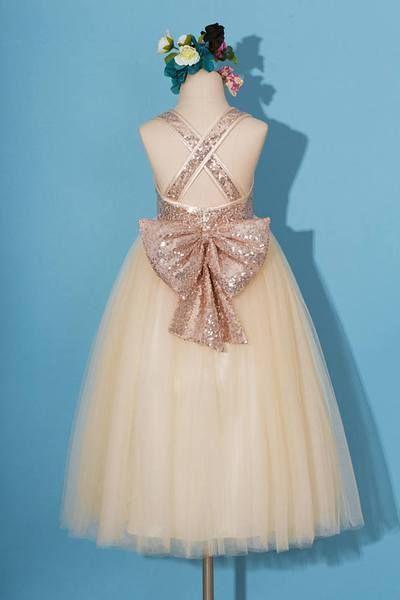 BohoProm Flower Girl Dresses Sparkly Sequin Lace & Tulle Scoop Neckline Floor-length Ball Gown Flower Girl Dresses FD042