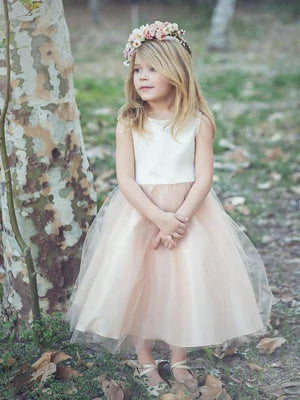 BohoProm Flower Girl Dresses Stunning Satin & Tulle Scoop Neckline Ankle-length A-line Flower Girl Dresses FD014