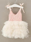Sweet Lace & Tulle Spaghetti Straps Neckline Short Ball Gown Flower Girl Dresses FD082
