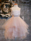 Sweet Tulle Jewel Neckline Short A-line Flower Girl Dresses With Beadings FD084