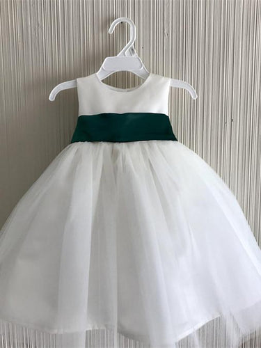 BohoProm Flower Girl Dresses Unique Tulle & Satin Jewel Neckline knee-length Ball Gown Flower Girl Dresses FD039