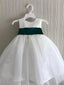 Unique Tulle & Satin Jewel Neckline knee-length Ball Gown Flower Girl Dresses FD039