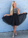 BohoProm homecoming dresses A-line Bateau Mini Chiffon Short Black Homecoming Dresses With Rhine Stones APD2733