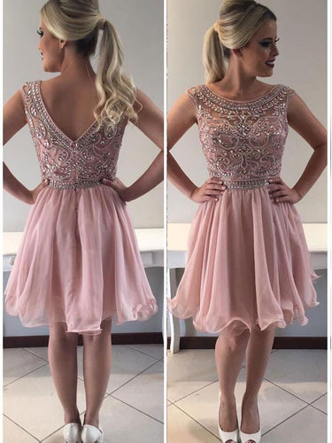 BohoProm homecoming dresses A-line Bateau Mini Organza Rhine Stone Homecoming Dresses 2807