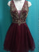 BohoProm homecoming dresses A-line Deep-V Mini Tulle Short Burgundy Homecoming Dresses With Sequins APD2725