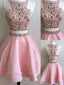 A-line Halter Mini Satin Pink Homecoming Dresses With Beading HX0043