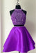 BohoProm homecoming dresses A-line Halter Mini Satin Red/Royal Blue/Purple Two Piece Homecoming Dresses With Rhine Stones APD2627