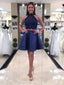 A-line Halter Mini Satin Short Royal Blue Homecoming Dresses With Beading APD2738