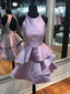 A-line Halter Mini Satin Simple Open-Back Homecoming Dresses 2805