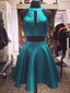 A-line Halter Mini Satin Simple Two Piece Homecoming Dresses APD27011