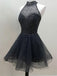BohoProm homecoming dresses A-line Halter Mini Tulle Short Black Homecoming Dresses  WIth Sequins HX0047