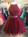 BohoProm homecoming dresses A-line Halter Mini Tulle Short Burgundy Homecoming Dresses With Beading APD2743