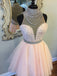 BohoProm homecoming dresses A-line High-Neck Mini Lace Short Pink Homecoming Dresses With Rhine Stones APD2730