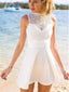 A-line High-Neck Mini Satin Appliqued White Homecoming Dresses ABC00035