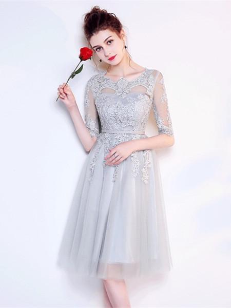 BohoProm homecoming dresses A-line Illusion Mini Tulle Lace Homecoming Dresses ASD2578