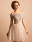 A-line Off-Shoulder Mini Tulle Appliqued Beaded Homecoming Dresses APD2644