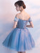 BohoProm homecoming dresses A-line Off-Shoulder Mini Tulle Short Beaded Homecoming Dresses With Appliques APD2658