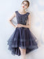 A-line Scoop-Neck Mini High-Low Tulle Short Appliqued Homecoming Dresses APD2763
