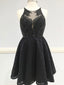 A-line Scoop-neck Mini Lace Short Black Homecoming Dresses With Rhine Stones APD2700
