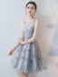 A-line Scoop-Neck Mini Tulle Gray Homecoming Dresses ASD26954
