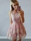 A-line Scoop-Neck Mini Tulle Short Appliqued Homecoming Dresses APD2762